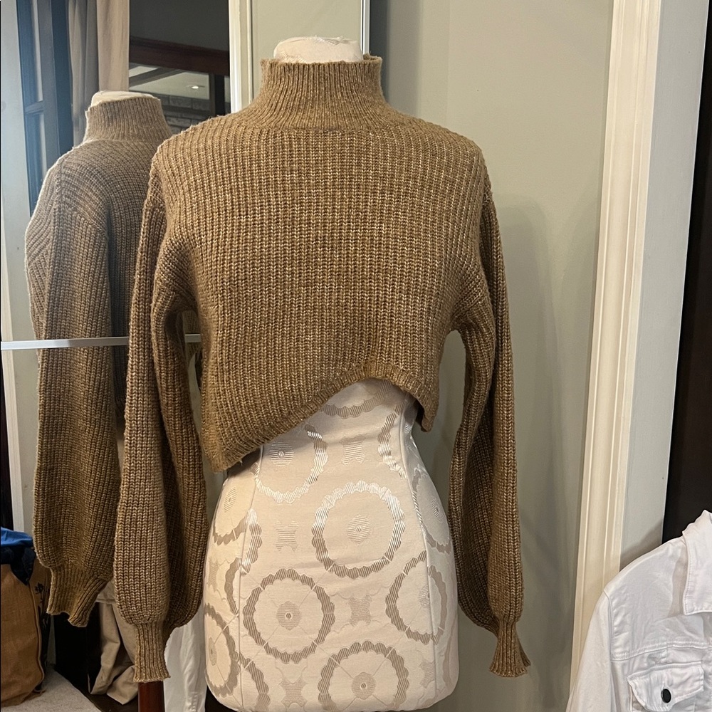 Le Lis Cropped Cowl Neck Sweater in Taupe